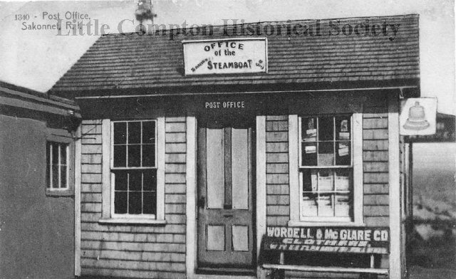 Picture of a small post office. sign over door says Office of the Steamboat